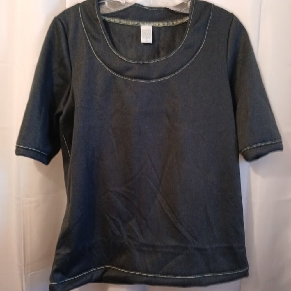 New Scoop neck Sporty T-shirt Top womens S Black Fleece lined Short slv Thermal
